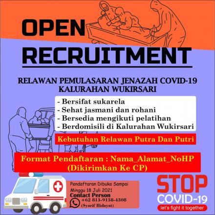 Open Recruitment Relawan Pemulasaran Jenazah Covid-19 Kalurahan Wukirsari