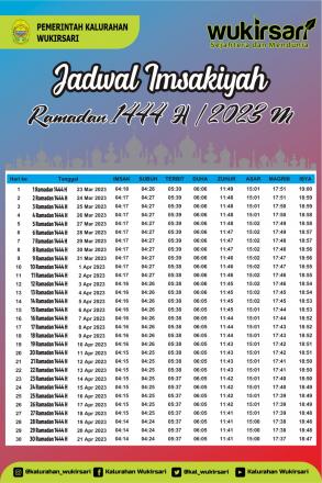 Jadwal Imsakiyah Puasa Bulan Ramadan 1444 H