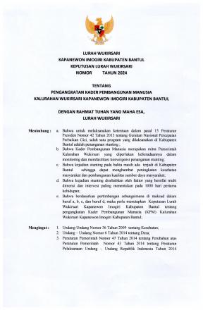 SK Pengangkatan Kader Pembangunan Manusia Kalurahan Wukirsari
