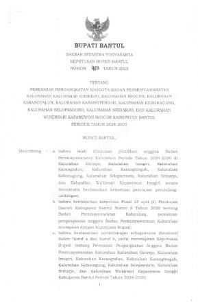 SK Bupati Pengangkatan Anggota Bamuskal Kalurahan Wukirsari  Periode 2024-2030