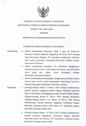 SK GUBERNUR DIY TENTANG PENETAPAN KALURAHAN BUDAYA