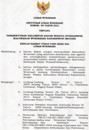 SK Pokdarwis Kalurahan Wukirsari